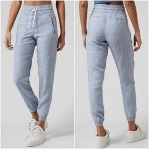 Athleta | Linen Cabo Blue Chambray Zip Pocket High Waist Joggers Pants 6